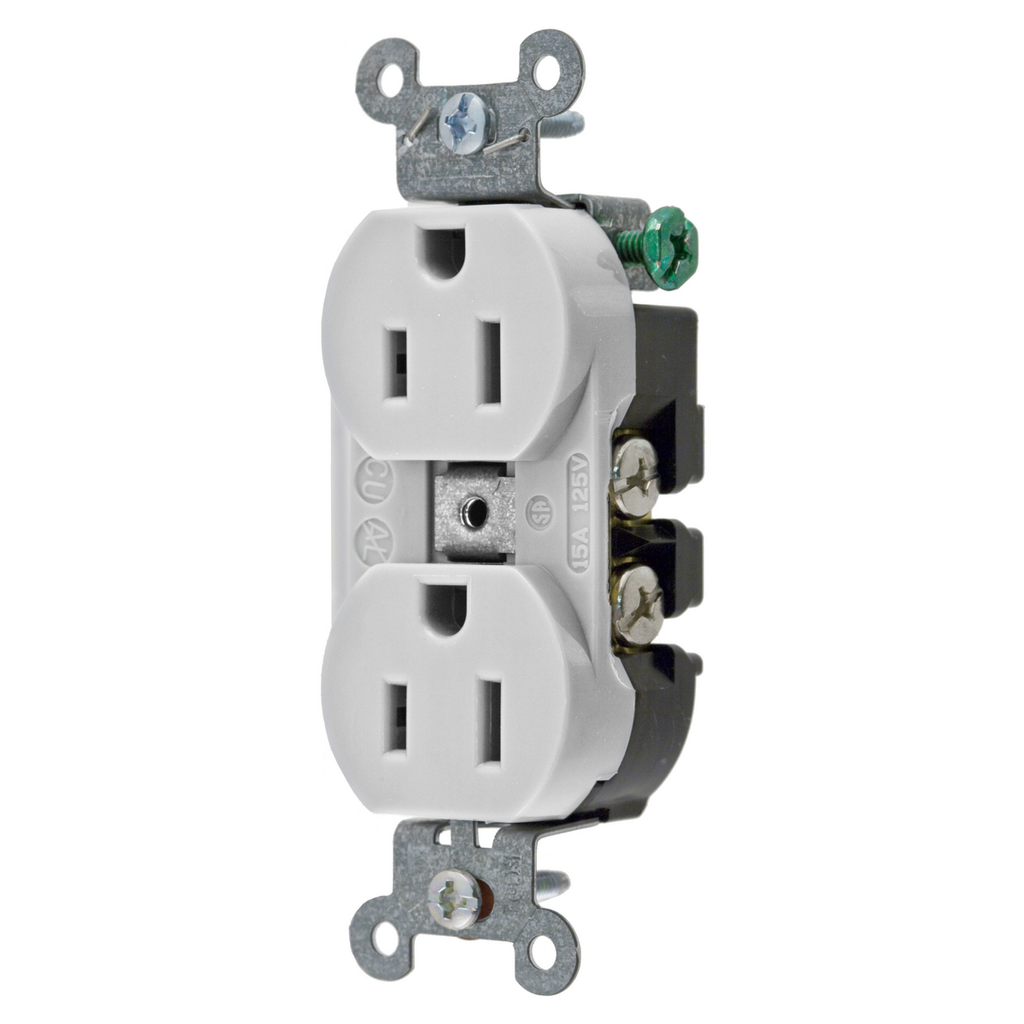 Hubbell Wiring Devices 5252AOW 15 Amp 125 Volt 2-Pole 3-Wire NEMA 5-15R White Straight Blade Duplex Receptacle Hubbell Wiring Devices 5252AOW 15 Amp 125 Volt 2-Pole 3-Wire NEMA 5-15R White Straight Blade Duplex Receptacle