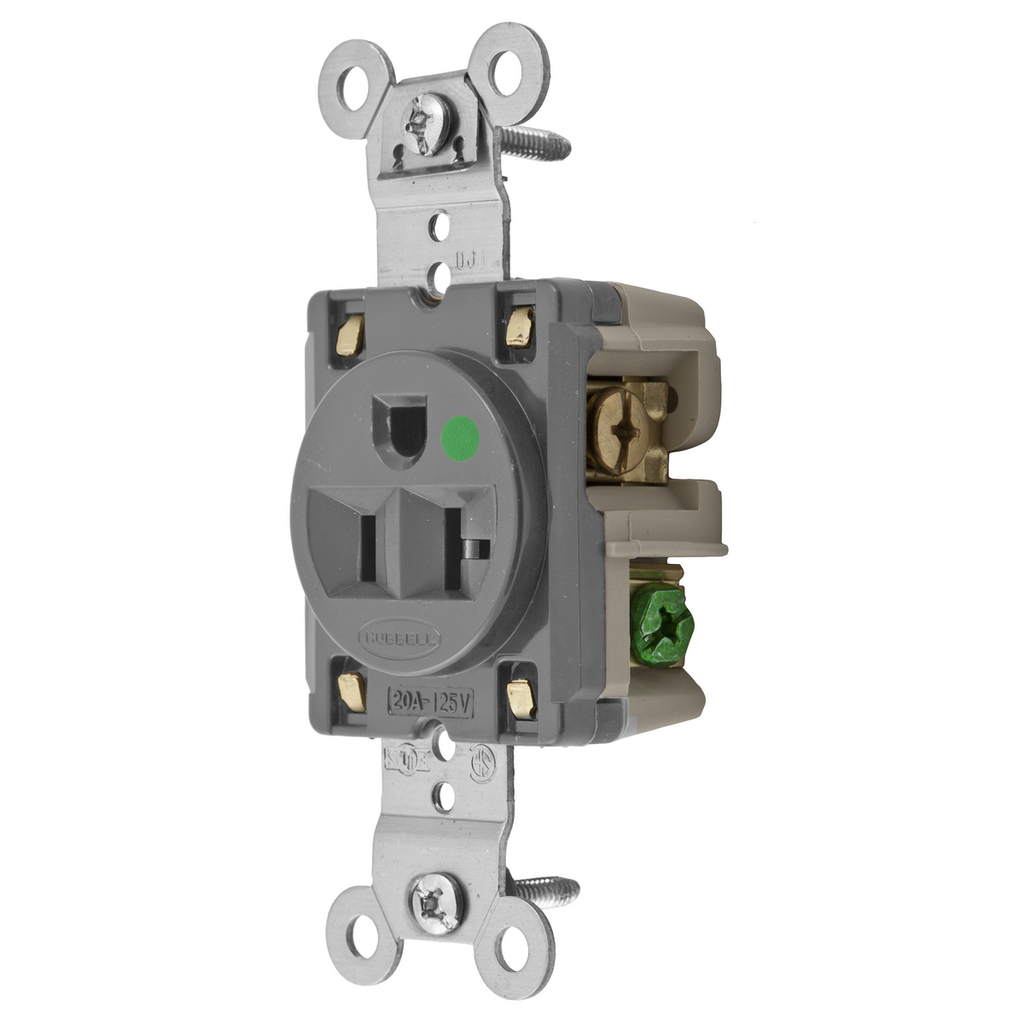 Hubbell Wiring Devices HBL8310GY 20 Amp 125 Volt 2-Pole 3-Wire NEMA 5-20R Gray Single Straight Blade Receptacle Hubbell Wiring Devices HBL8310GY 20 Amp 125 Volt 2-Pole 3-Wire NEMA 5-20R Gray Single Straight Blade Receptacle