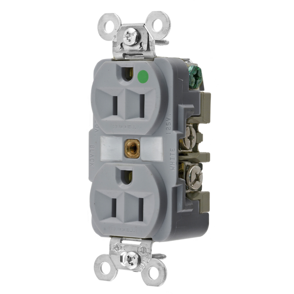 Hubbell Wiring Devices HBL8200GY 15 Amp 125 Volt 2-Pole 3-Wire NEMA 5-15R Gray Straight Blade Duplex Receptacle Hubbell Wiring Devices HBL8200GY 15 Amp 125 Volt 2-Pole 3-Wire NEMA 5-15R Gray Straight Blade Duplex Receptacle
