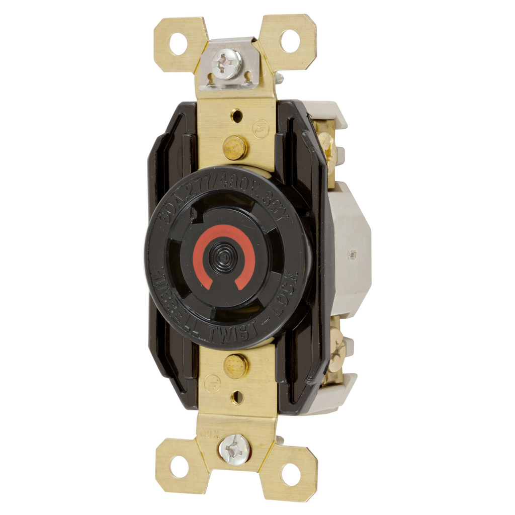 Hubbell Wiring Devices HBL2760 30 Amp 277/480 VAC 4-Pole 4-Wire NEMA L19-30R Black Single Flush Locking Receptacle Hubbell Wiring Devices HBL2760 30 Amp 277/480 VAC 4-Pole 4-Wire NEMA L19-30R Black Single Flush Locking Receptacle