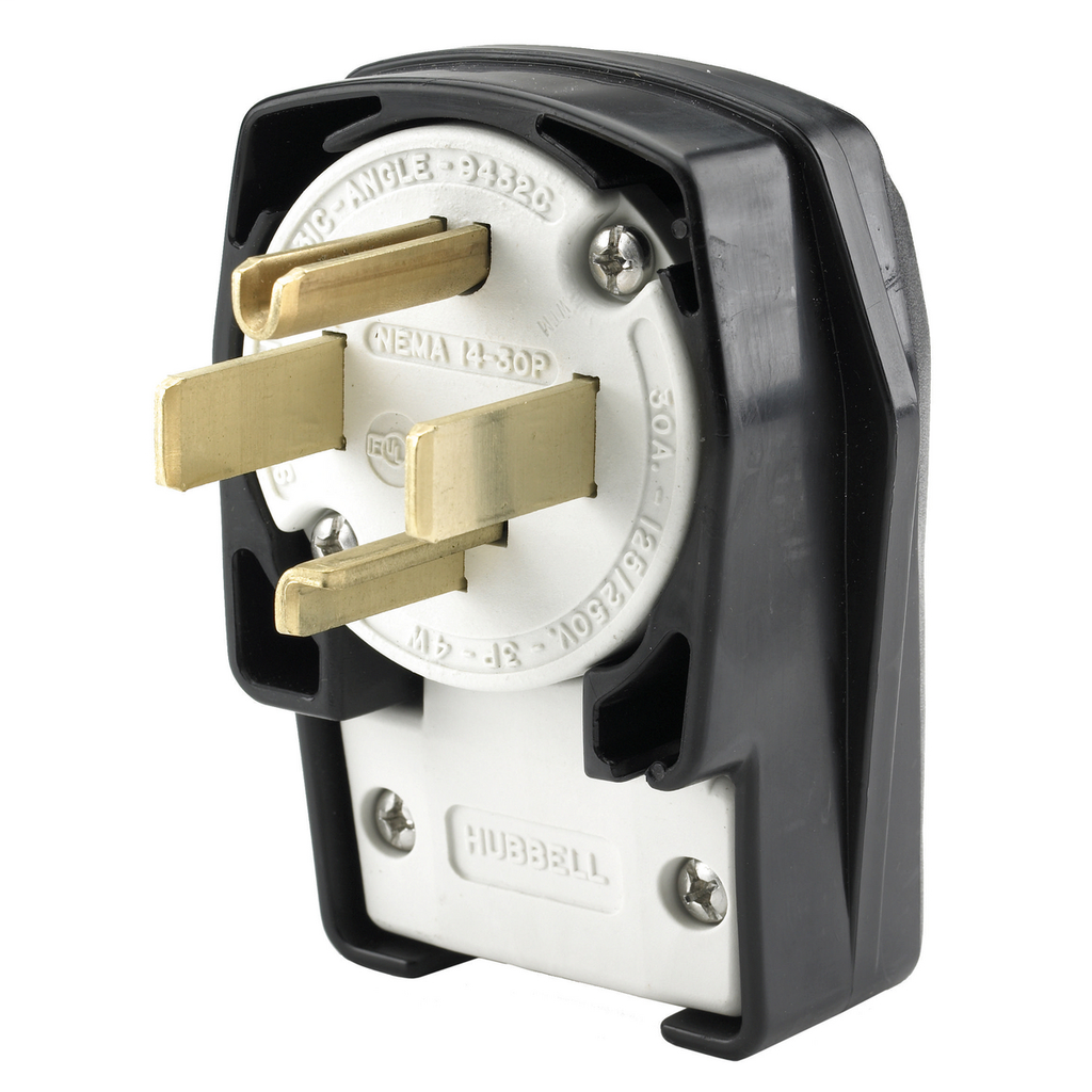 Hubbell Wiring Devices HBL9432C 30 Amp 125/250 Volt 3-Pole 4-Wire NEMA 14-30P Black Nylon Straight Blade Plug Hubbell Wiring Devices HBL9432C 30 Amp 125/250 Volt 3-Pole 4-Wire NEMA 14-30P Black Nylon Straight Blade Plug