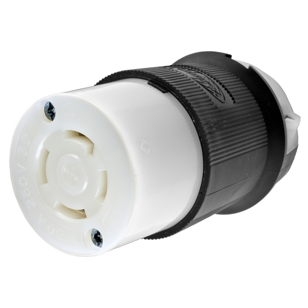 Hubbell Wiring Devices HBL2723 30 Amp 250 Volt 3-Pole 4-Wire NEMA L15-30R Black and White Locking Connector Body Hubbell Wiring Devices HBL2723 30 Amp 250 Volt 3-Pole 4-Wire NEMA L15-30R Black and White Locking Connector Body