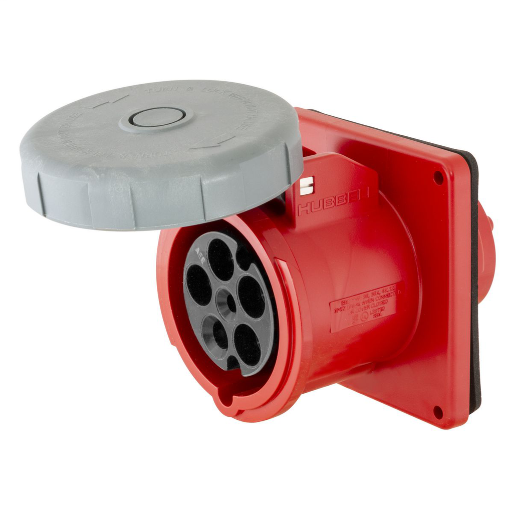 Hubbell Wiring Devices HBL5100R7W 100 Amp 277/480 Volt 4-Pole 5-Wire Red IEC Pin and Sleeve Receptacle Hubbell Wiring Devices HBL5100R7W 100 Amp 277/480 Volt 4-Pole 5-Wire Red IEC Pin and Sleeve Receptacle