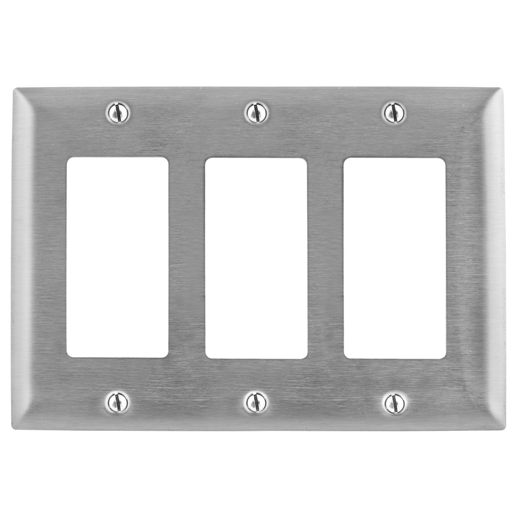 Hubbell Wiring Devices SS263 3-Gang Stainless Steel 3-Decorator Switch Screw Mount Wallplate Hubbell Wiring Devices SS263 3-Gang Stainless Steel 3-Decorator Switch Screw Mount Wallplate