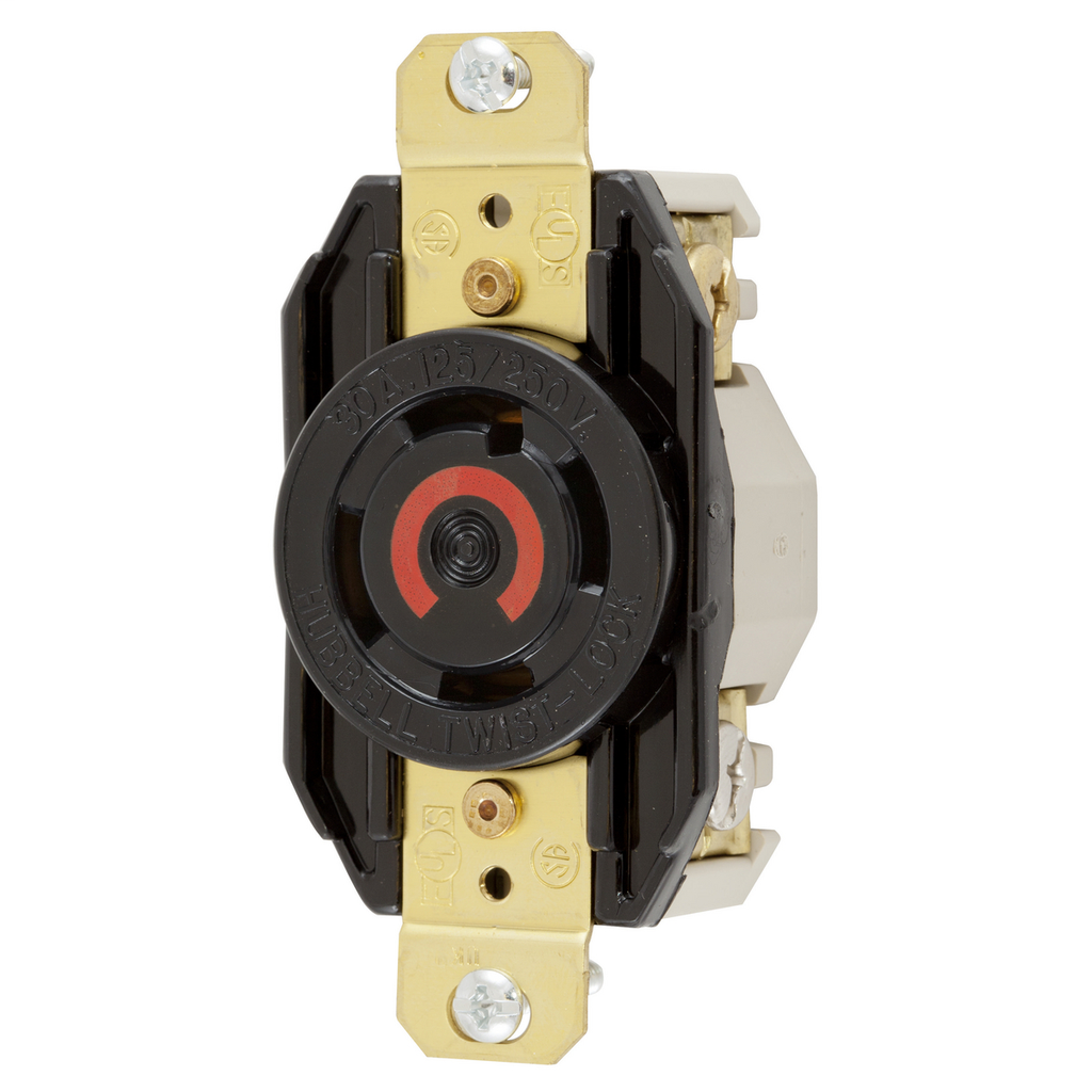 Hubbell Wiring Devices HBL2710 30 Amp 125/250 Volt 3-Pole 4-Wire NEMA L14-30R Black Single Flush Locking Receptacle Hubbell Wiring Devices HBL2710 30 Amp 125/250 Volt 3-Pole 4-Wire NEMA L14-30R Black Single Flush Locking Receptacle