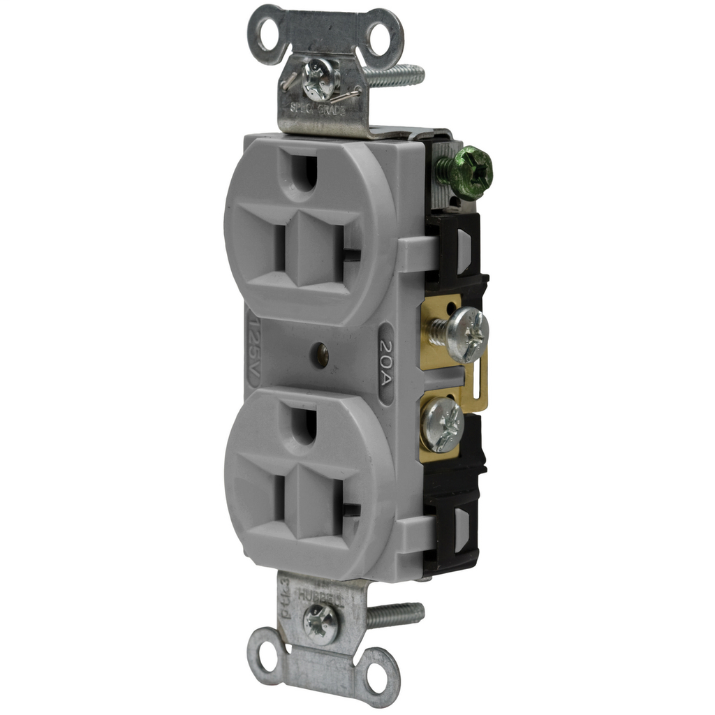Hubbell Wiring Devices CRF20GRY 20 Amp 125 Volt 2-Pole 3-Wire NEMA 5-20R Gray Straight Blade Duplex Receptacle Hubbell Wiring Devices CRF20GRY 20 Amp 125 Volt 2-Pole 3-Wire NEMA 5-20R Gray Straight Blade Duplex Receptacle