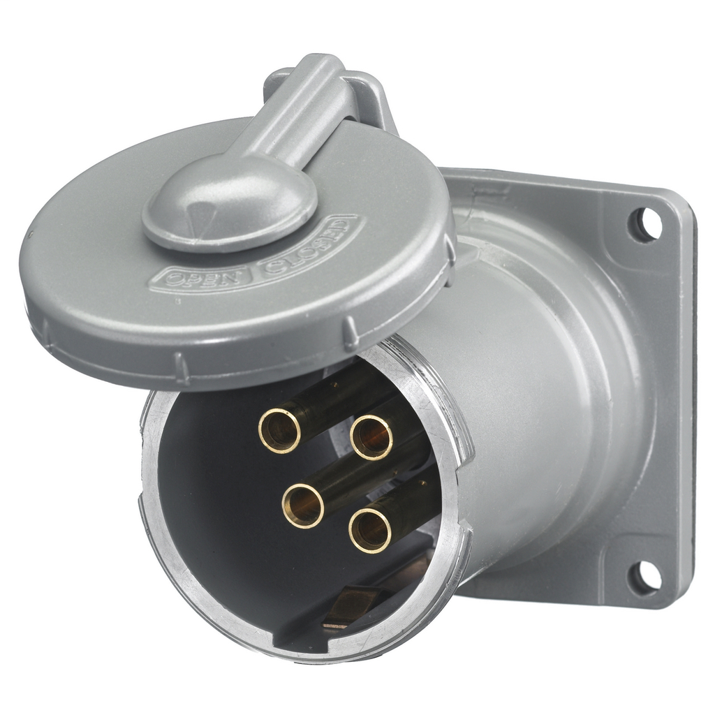 Hubbell Wiring Devices HBL4100RS2WR 100 Amp 600 VAC 200 VDC 3-Pole 4-Wire Style II Watertight IEC Pin and Sleeve Receptacle Hubbell Wiring Devices HBL4100RS2WR 100 Amp 600 VAC 200 VDC 3-Pole 4-Wire Style II Watertight IEC Pin and Sleeve Receptacle