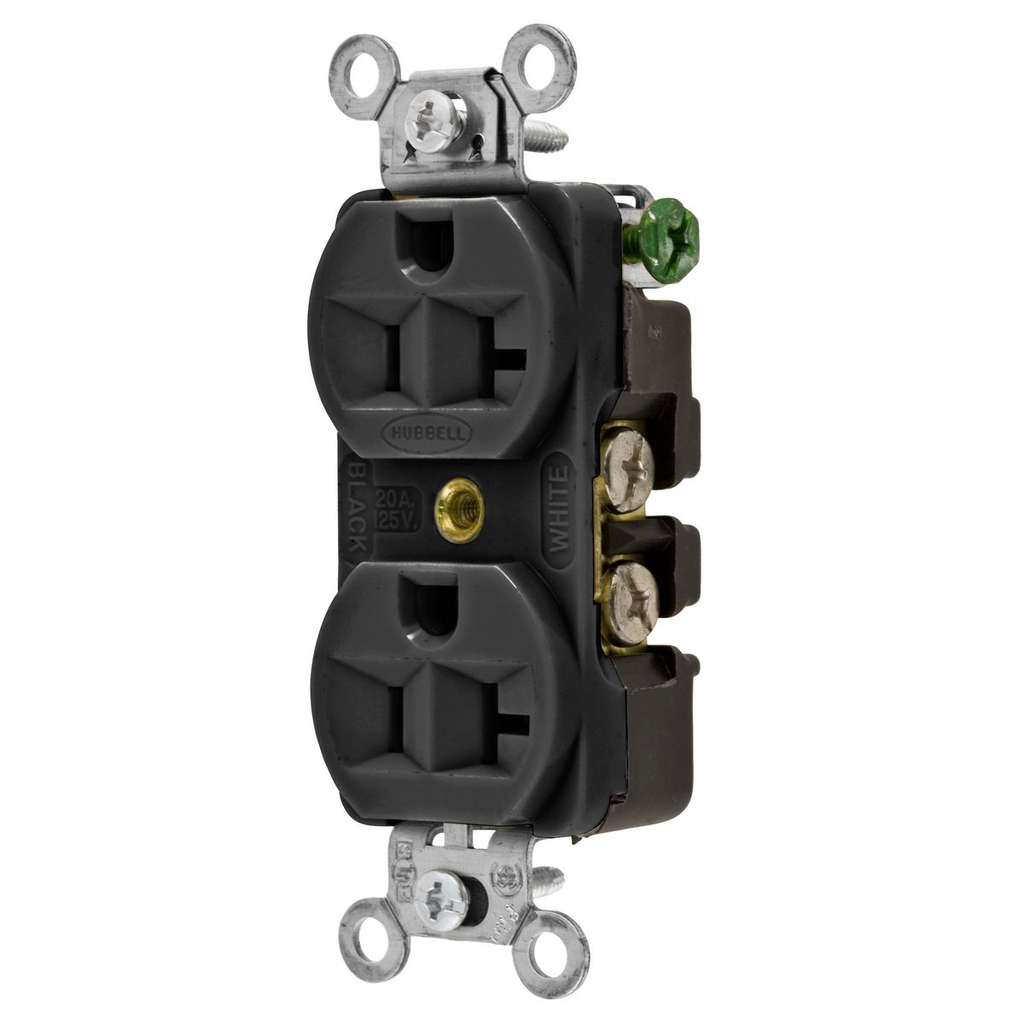 Hubbell Wiring Devices 5362BLK 20 Amp 125 Volt 2-Pole 3-Wire NEMA 5-20R Black Straight Blade Duplex Receptacle Hubbell Wiring Devices 5362BLK 20 Amp 125 Volt 2-Pole 3-Wire NEMA 5-20R Black Straight Blade Duplex Receptacle