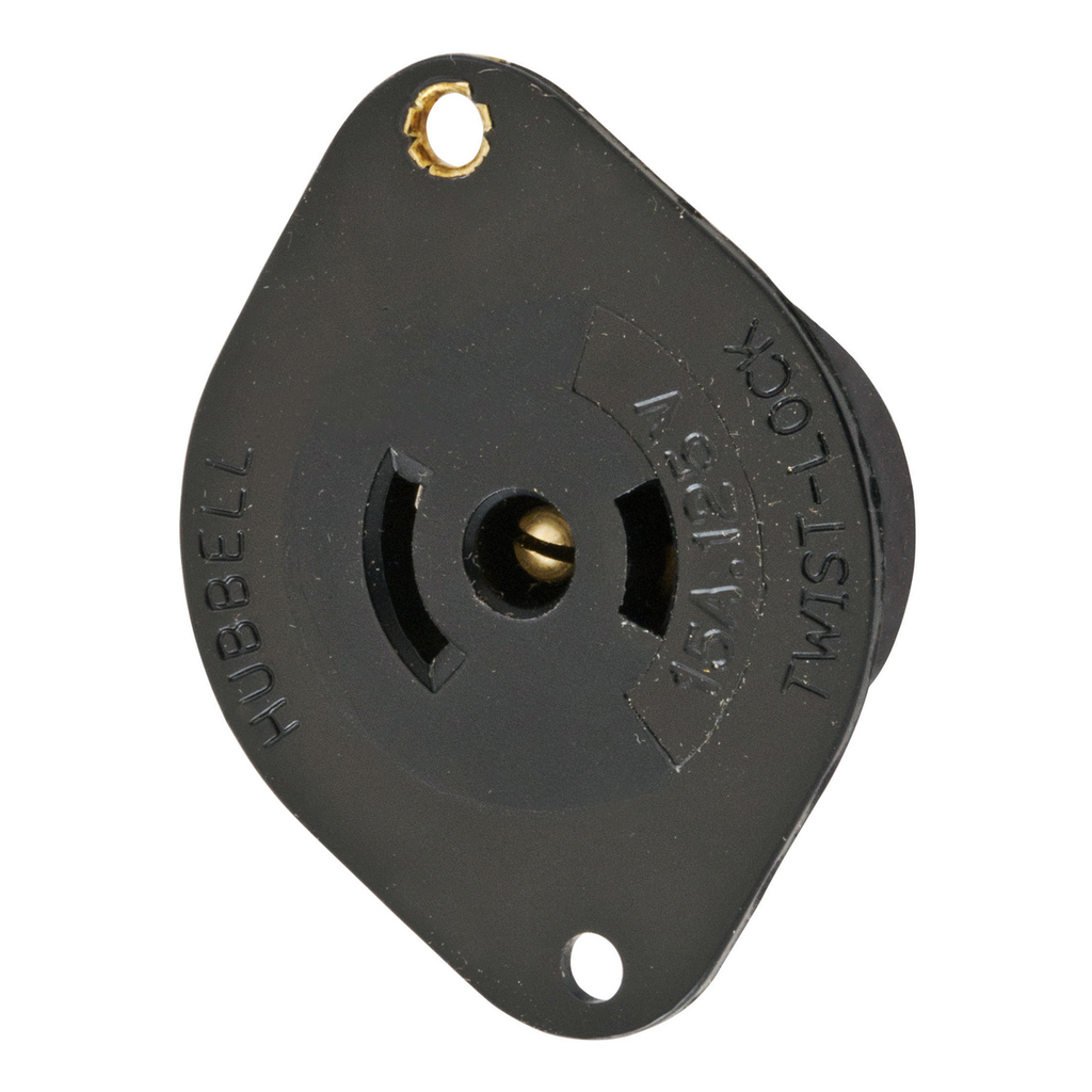 Hubbell Wiring Devices HBL7596N 15 Amp 125 VAC 2-Pole 3-Wire NEMA ML-2R Black Nylon Flanged Receptacle Hubbell Wiring Devices HBL7596N 15 Amp 125 VAC 2-Pole 3-Wire NEMA ML-2R Black Nylon Flanged Receptacle