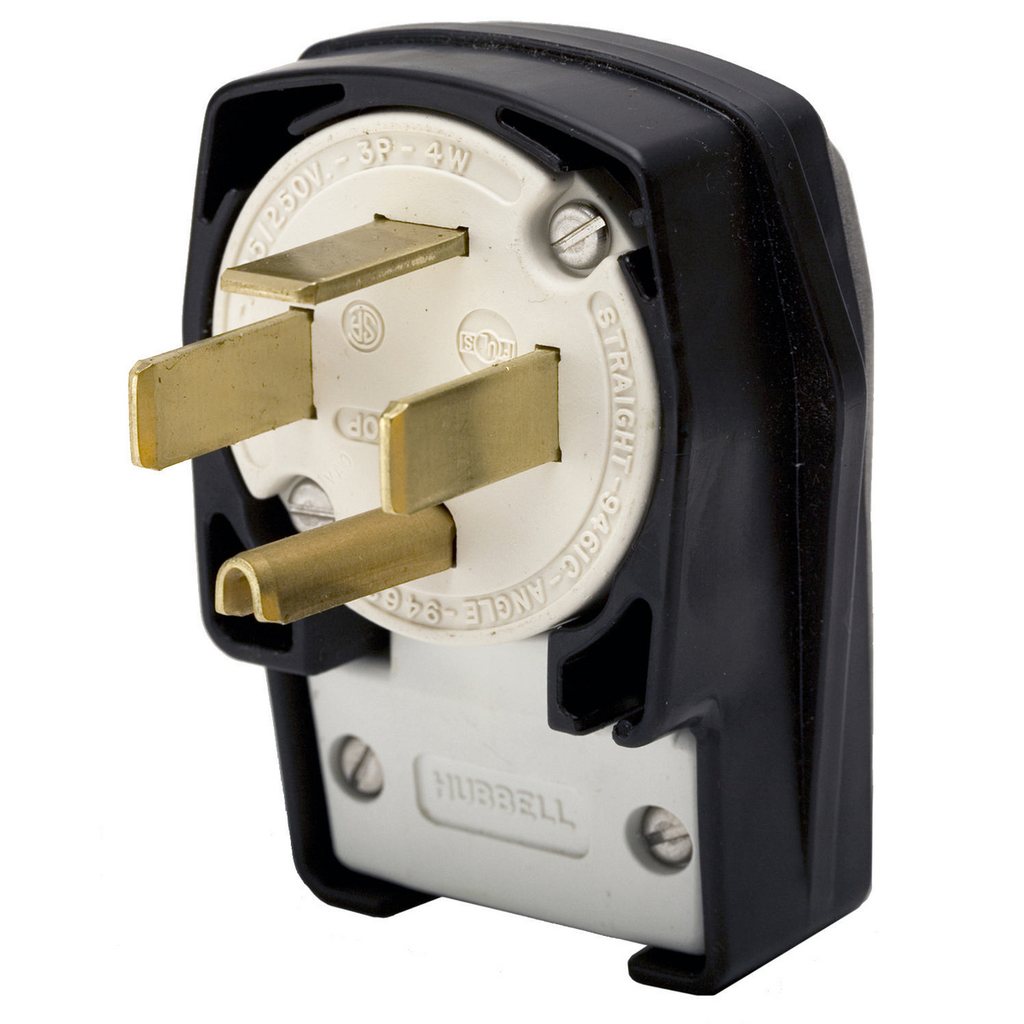 Hubbell Wiring Devices HBL9462C 60 Amp 125/250 Volt 3-Pole 4-Wire NEMA 14-60P Black Nylon Straight Blade Angle Plug Hubbell Wiring Devices HBL9462C 60 Amp 125/250 Volt 3-Pole 4-Wire NEMA 14-60P Black Nylon Straight Blade Angle Plug