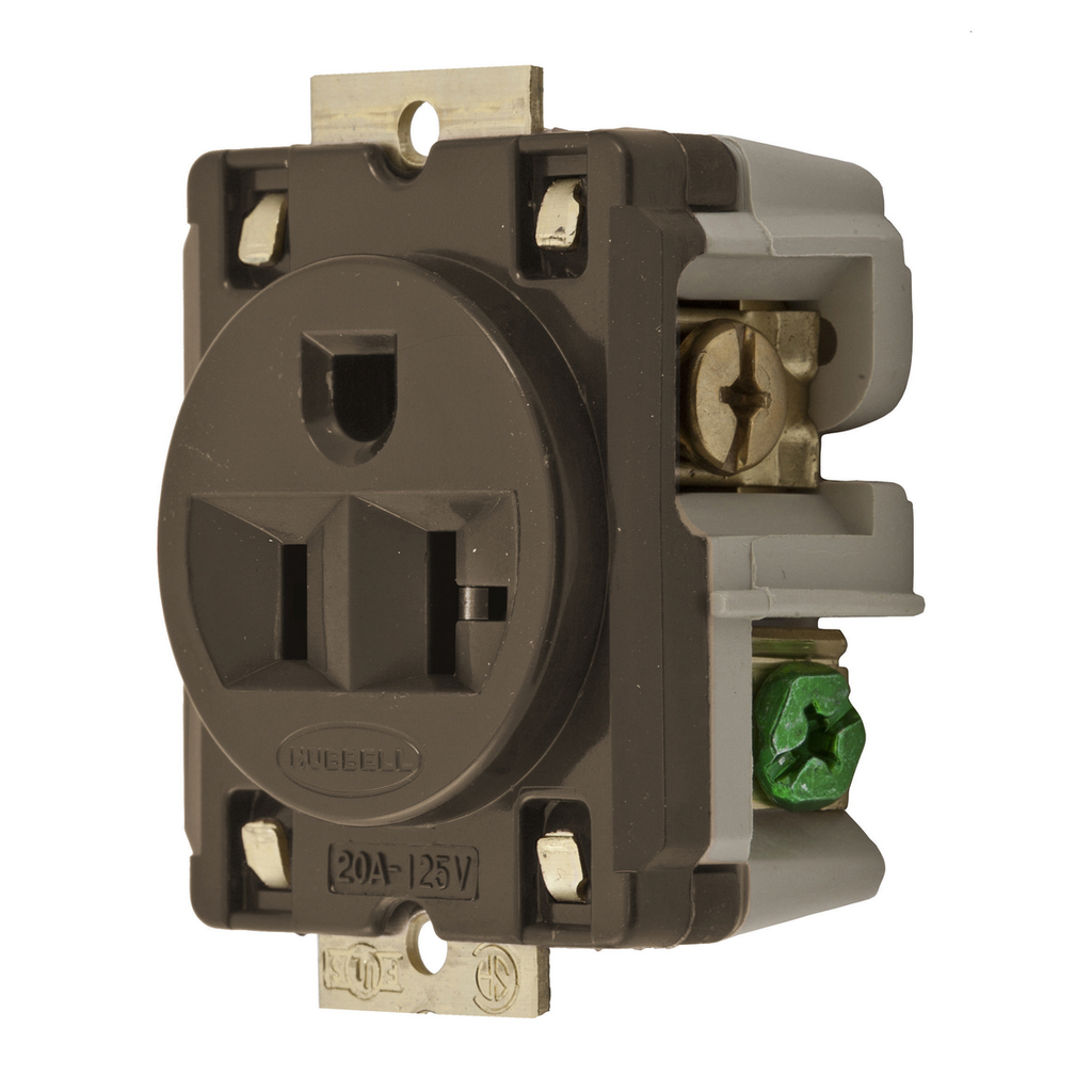 Hubbell Wiring Devices HBL5357 20 Amp 125 Volt 2-Pole 3-Wire NEMA 5-20R Brown Single Panel Mount Receptacle Hubbell Wiring Devices HBL5357 20 Amp 125 Volt 2-Pole 3-Wire NEMA 5-20R Brown Single Panel Mount Receptacle