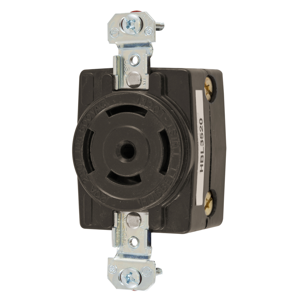 Hubbell Wiring Devices HBL3520 10/20 Amp 600/250 VAC 4-Pole 5-Wire Non-NEMA Black Single Flush Receptacle Hubbell Wiring Devices HBL3520 10/20 Amp 600/250 VAC 4-Pole 5-Wire Non-NEMA Black Single Flush Receptacle