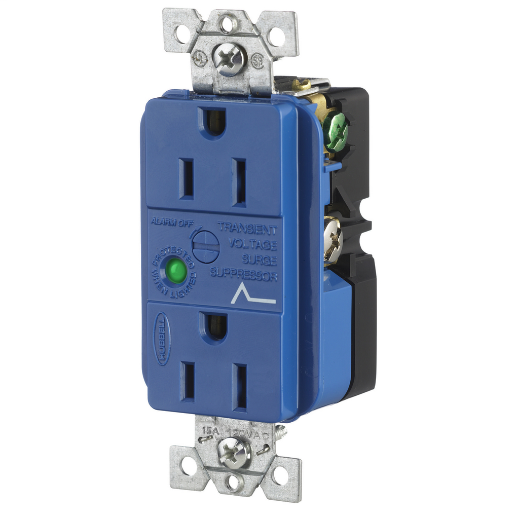 Hubbell Wiring Devices HBL5260SA 15 Amp 125 Volt NEMA 5-15R Blue Surge Protection Device Duplex Receptacle Hubbell Wiring Devices HBL5260SA 15 Amp 125 Volt NEMA 5-15R Blue Surge Protection Device Duplex Receptacle