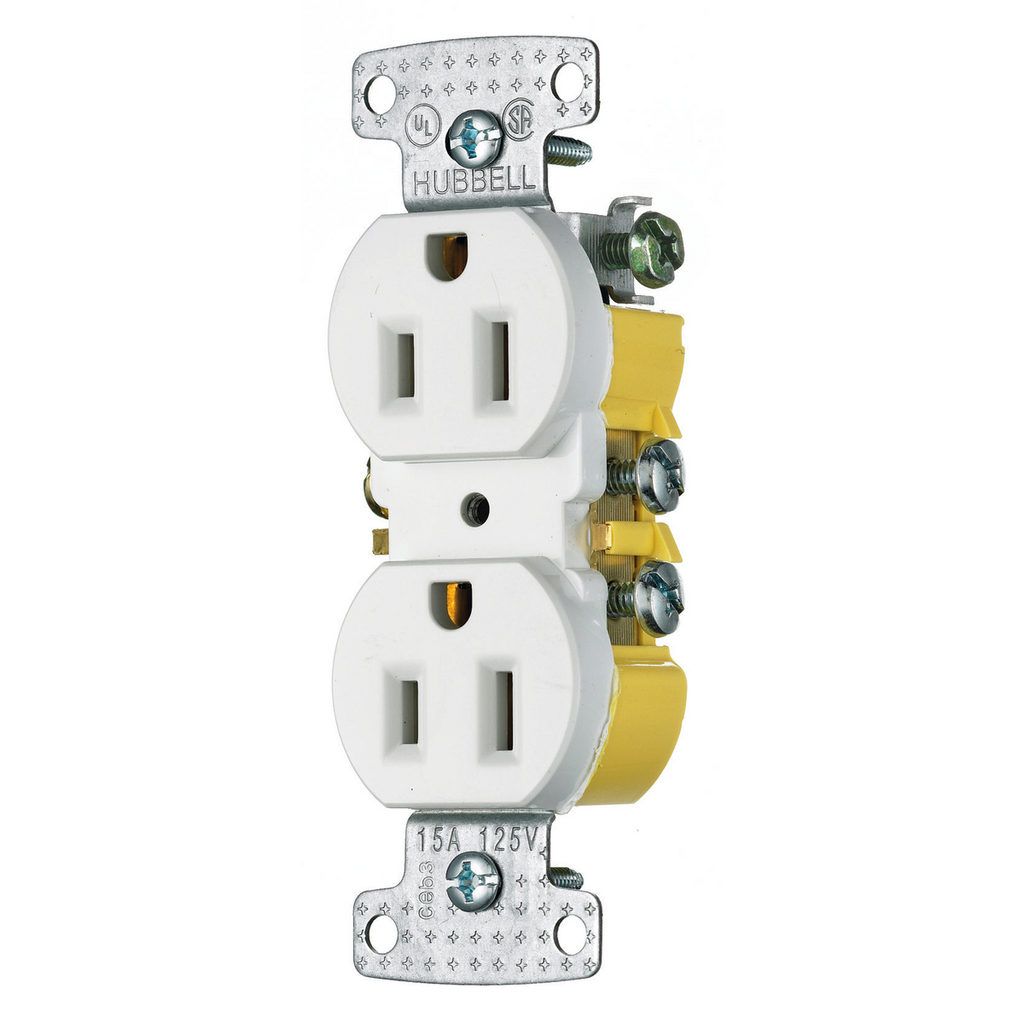 Hubbell Wiring Devices RR15W 15 Amp 125 Volt 2-Pole 3-Wire NEMA 5-15R White Duplex Receptacle Hubbell Wiring Devices RR15W 15 Amp 125 Volt 2-Pole 3-Wire NEMA 5-15R White Duplex Receptacle