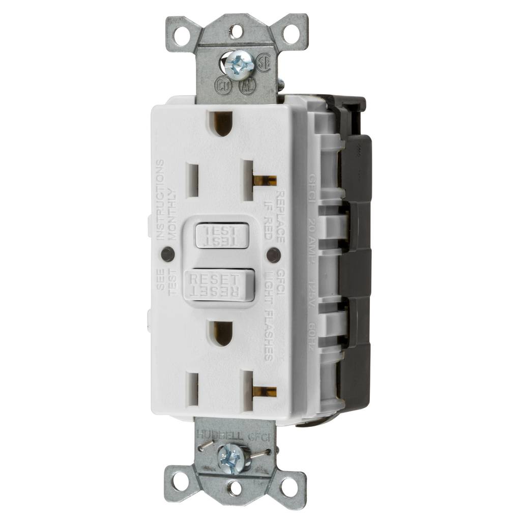 Hubbell Wiring Devices GFRST20SNAPW 20 Amp 125 Volt 2-Pole 3-Wire NEMA 5-20R White GFCI Receptacle Hubbell Wiring Devices GFRST20SNAPW 20 Amp 125 Volt 2-Pole 3-Wire NEMA 5-20R White GFCI Receptacle