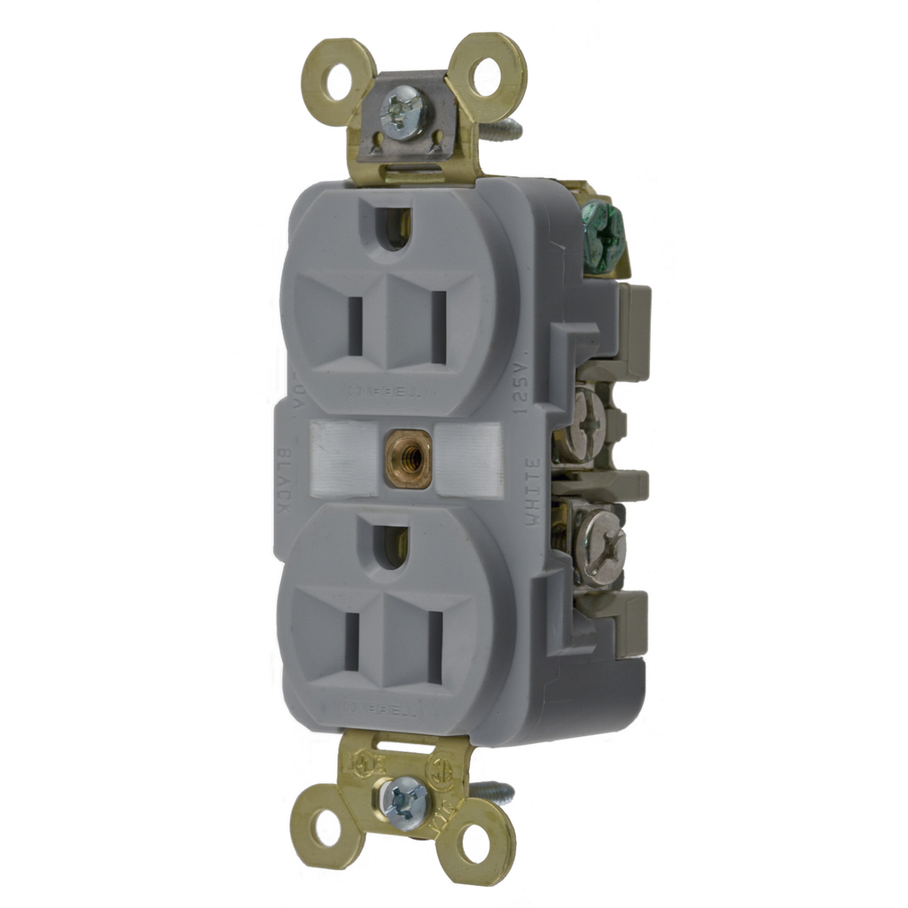 Hubbell Wiring Devices HBL5262GY 15 Amp 125 Volt 2-Pole 3-Wire NEMA 5-15R Gray Straight Blade Duplex Receptacle Hubbell Wiring Devices HBL5262GY 15 Amp 125 Volt 2-Pole 3-Wire NEMA 5-15R Gray Straight Blade Duplex Receptacle