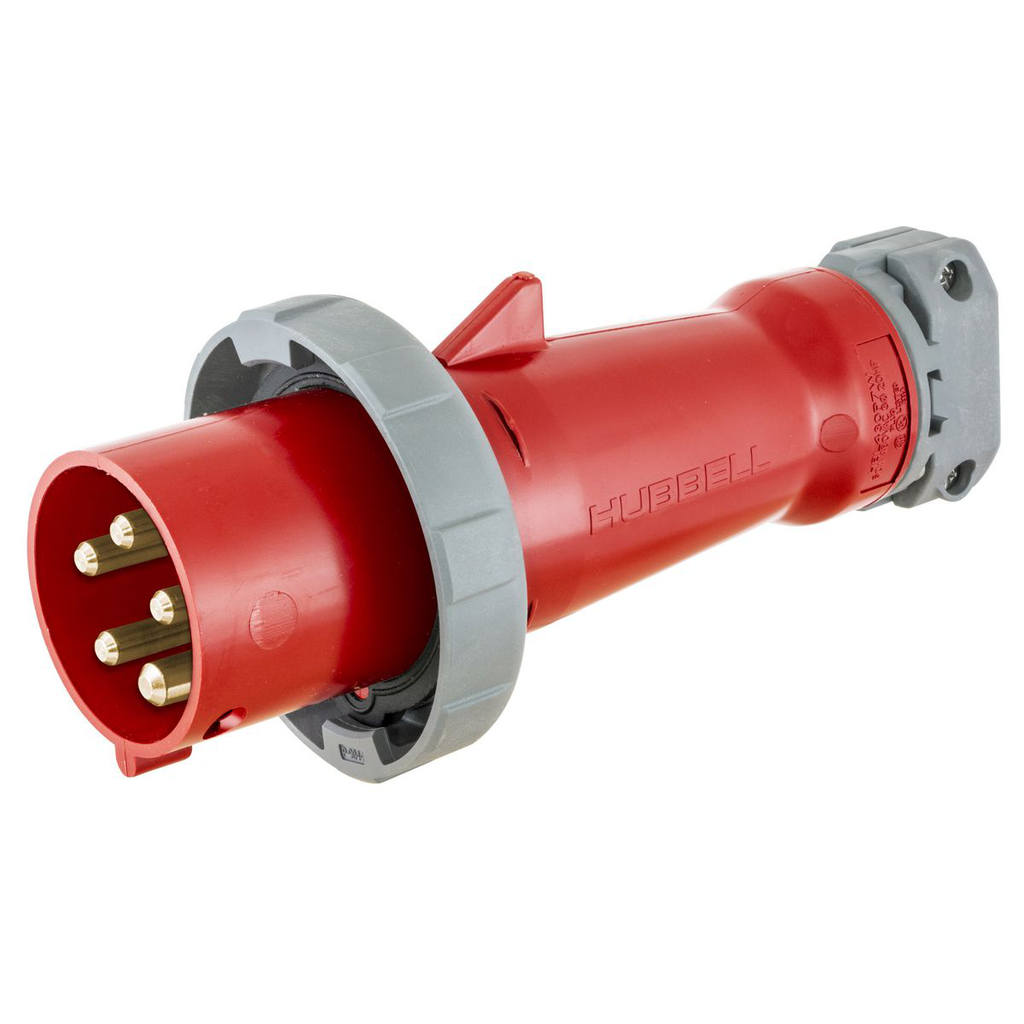 Hubbell Wiring Devices HBL5100P7W 100 Amp 277/480 Volt 4-Pole 5-Wire Red IEC Pin and Sleeve Plug Hubbell Wiring Devices HBL5100P7W 100 Amp 277/480 Volt 4-Pole 5-Wire Red IEC Pin and Sleeve Plug