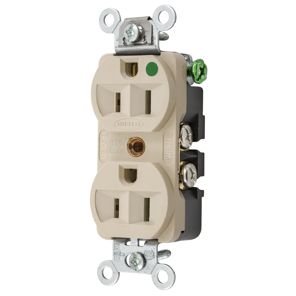 Hubbell Wiring Devices HBL8200HI 15 Amp 125 Volt 2-Pole 3-Wire NEMA 5-15R Ivory Straight Blade Duplex Receptacle Hubbell Wiring Devices HBL8200HI 15 Amp 125 Volt 2-Pole 3-Wire NEMA 5-15R Ivory Straight Blade Duplex Receptacle