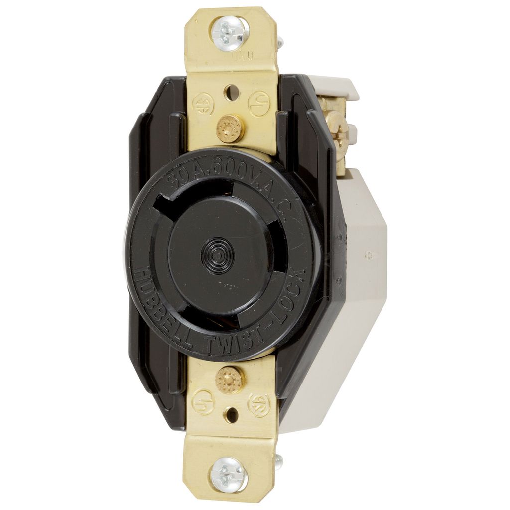Hubbell Wiring Devices HBL2650 30 Amp 600 Volt 2-Pole 3-Wire NEMA L9-30R Black Single Flush Locking Receptacle Hubbell Wiring Devices HBL2650 30 Amp 600 Volt 2-Pole 3-Wire NEMA L9-30R Black Single Flush Locking Receptacle
