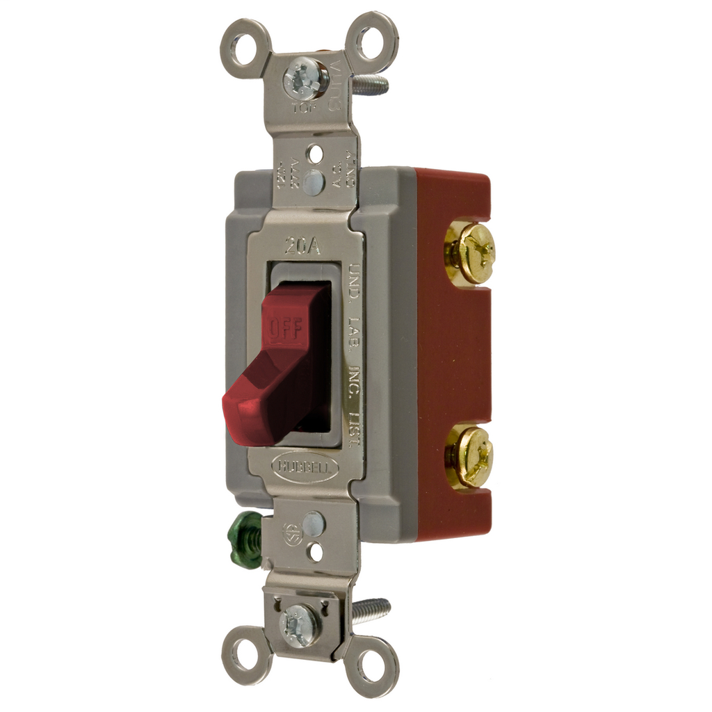 Hubbell Wiring Devices HBL1221R 20 Amp 120/277 VAC 1-Pole Red Toggle Switch Hubbell Wiring Devices HBL1221R 20 Amp 120/277 VAC 1-Pole Red Toggle Switch