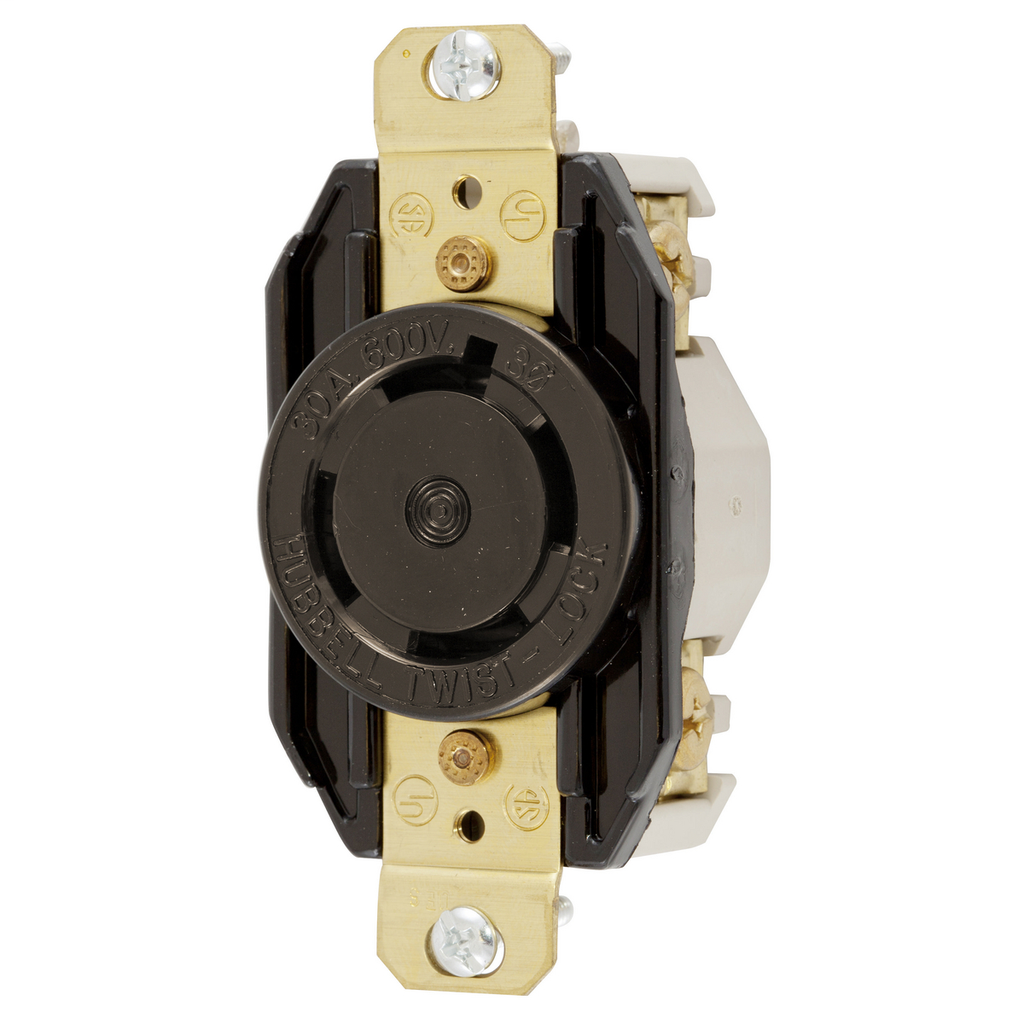 Hubbell Wiring Devices HBL2740 30 Amp 600 Volt 3-Pole 4-Wire NEMA L17-30R Black Single Flush Locking Receptacle Hubbell Wiring Devices HBL2740 30 Amp 600 Volt 3-Pole 4-Wire NEMA L17-30R Black Single Flush Locking Receptacle