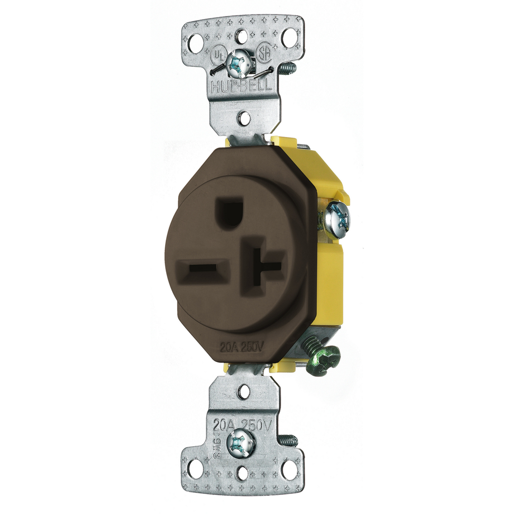 Hubbell Wiring Devices RR205 20 Amp 250 Volt 2-Pole 3-Wire NEMA 6-20R Brown Single Receptacle Hubbell Wiring Devices RR205 20 Amp 250 Volt 2-Pole 3-Wire NEMA 6-20R Brown Single Receptacle