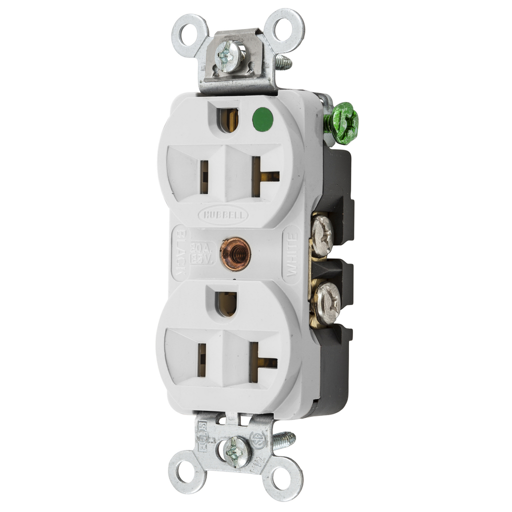 Hubbell Wiring Devices HBL8300HW 20 Amp 125 Volt 2-Pole 3-Wire NEMA 5-20R White Straight Blade Duplex Receptacle Hubbell Wiring Devices HBL8300HW 20 Amp 125 Volt 2-Pole 3-Wire NEMA 5-20R White Straight Blade Duplex Receptacle