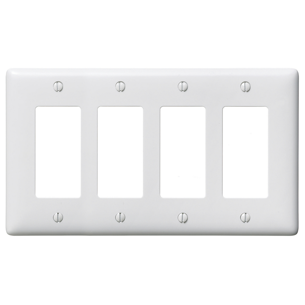 Hubbell Wiring Devices NP264W 4-Gang White Nylon Standard 4-Decorator Switch Wallplate Hubbell Wiring Devices NP264W 4-Gang White Nylon Standard 4-Decorator Switch Wallplate