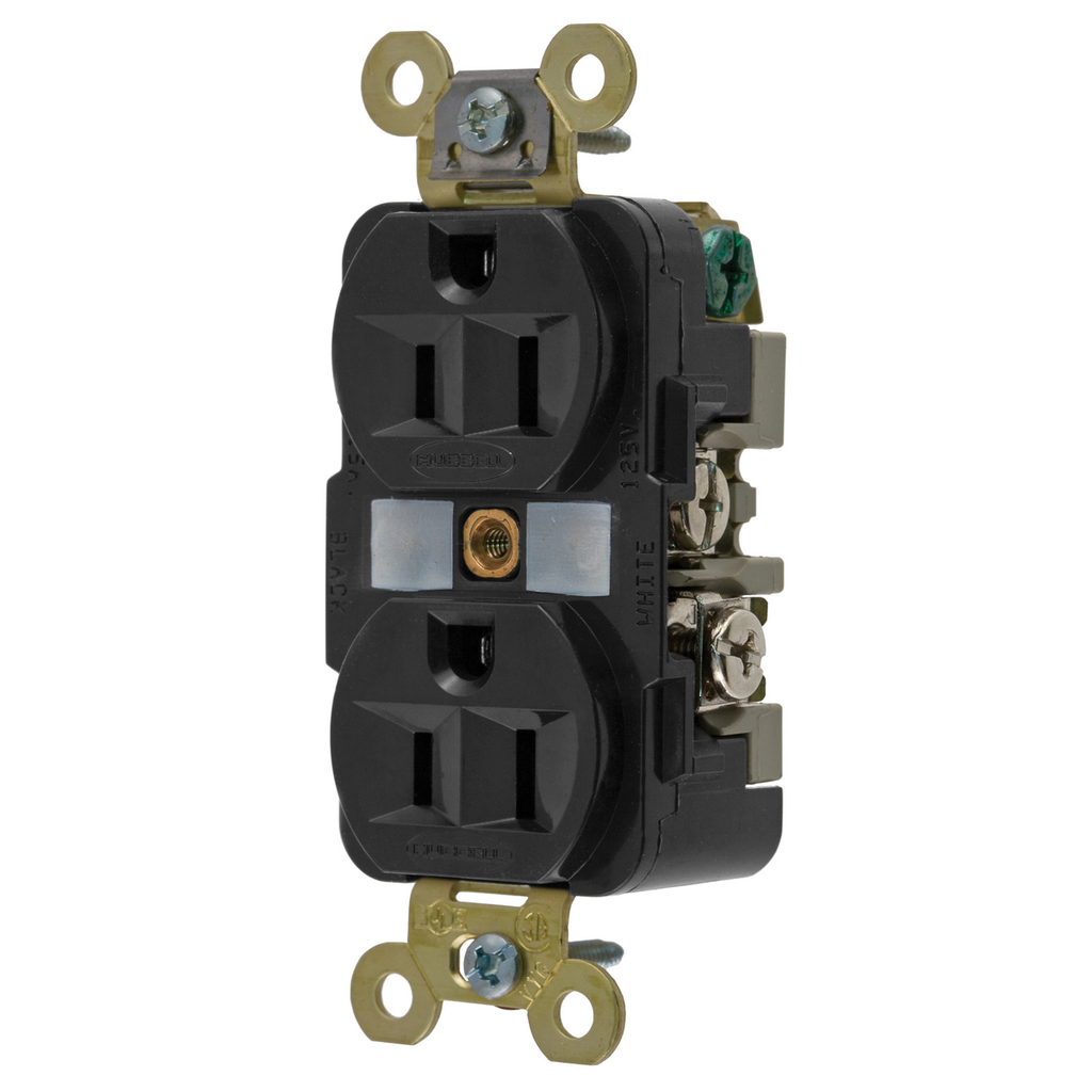 Hubbell Wiring Devices HBL5262BK 15 Amp 125 Volt 2-Pole 3-Wire NEMA 5-15R Black Straight Blade Duplex Receptacle Hubbell Wiring Devices HBL5262BK 15 Amp 125 Volt 2-Pole 3-Wire NEMA 5-15R Black Straight Blade Duplex Receptacle