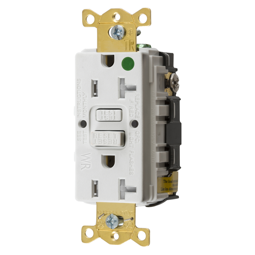 Hubbell Wiring Devices GFTWRST83W 20 Amp 125 Volt NEMA 5-20R White Commercial Standard GFCI Receptacle Hubbell Wiring Devices GFTWRST83W 20 Amp 125 Volt NEMA 5-20R White Commercial Standard GFCI Receptacle