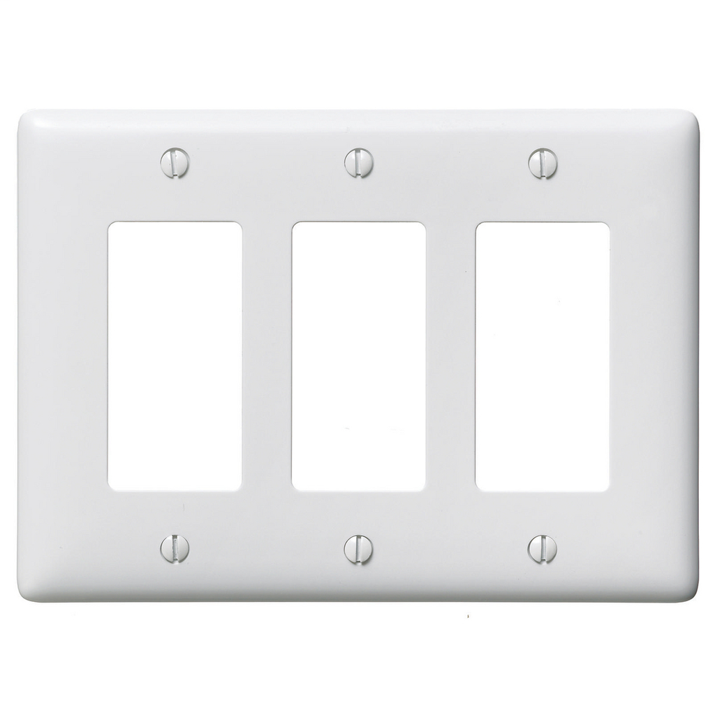Hubbell Wiring Devices NP263W 3-Gang White Nylon Standard 3-Decorator Switch Wallplate Hubbell Wiring Devices NP263W 3-Gang White Nylon Standard 3-Decorator Switch Wallplate