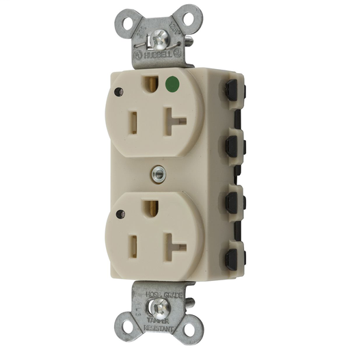 Straight Blade Devices, Receptacles, Duplex, SNAPConnect, Hospital Grade, Tamper Resistant, LED Indicator, 20A 125V, 2-Pole 3-Wire Grounding, 5-20R, Nylon, Ivory, USA