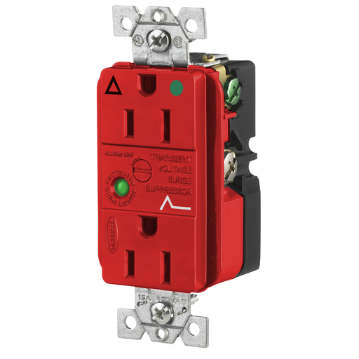 Hospital Grade Surge Suppression Receptacle, Isolated Ground, 15A 125V, 5-15R, Red