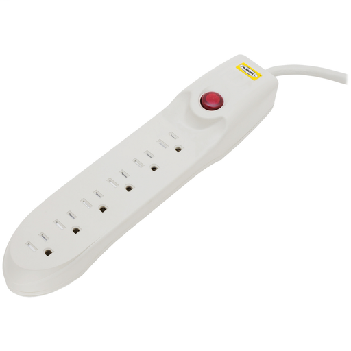 Straight Blade Devices, Plug Strip, 6) Receptacles, Plastic Body, 6' Cord, Office White