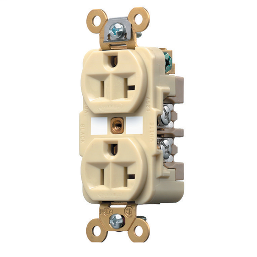 Straight Blade Devices, Receptacles, Duplex, Industrial Grade, 2-Pole 3-Wire Grounding, 20A 125V, 5-20R, Ivory, Single Pack