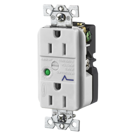 TVSS Duplex Receptacle with Light and Alarm, 15A 125V, 5-15R, Gray