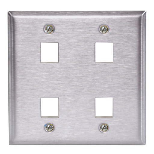 Phone/Data/Multimedia Faceplate, Stainless Steel Plate, Double-Gang, 4-Port