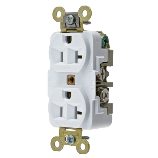 Straight Blade Devices, Receptacles, Duplex, Industrial Grade, 2-Pole 3-Wire Grounding, 20A 125V, 5-20R, White, Single Pack.