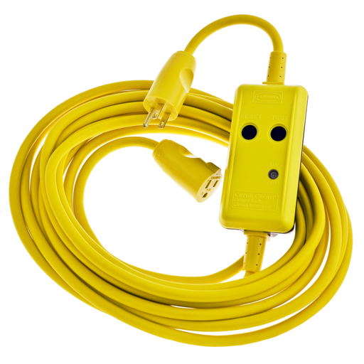 Power Protection Products, GFCI Linecords, Commercial, Manual Set, 15A 120V AC, 5-15R, 50' Cord Lenth, 4-6 mA Trip Level, Black and Yellow