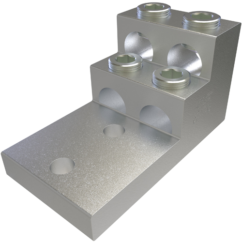 Product image for Ilsco PB4-750-2N Aluminum Panelboard Lug, Dual Rated, Conductor Range 750-1/0, 4 Ports, 2 Holes, 1/2in Bolt Size, 1-3/4in Hole Spacing, Tin Plated, UL, CSA
