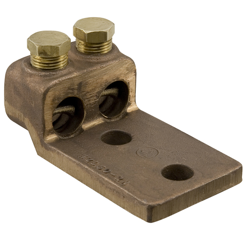 Product image for Ilsco H2L-50-2N Cast Bronze Mechanical Lug, Conductor Range 500-300, 2 Ports, 2 Holes, 1/2in Bolt Size, UL