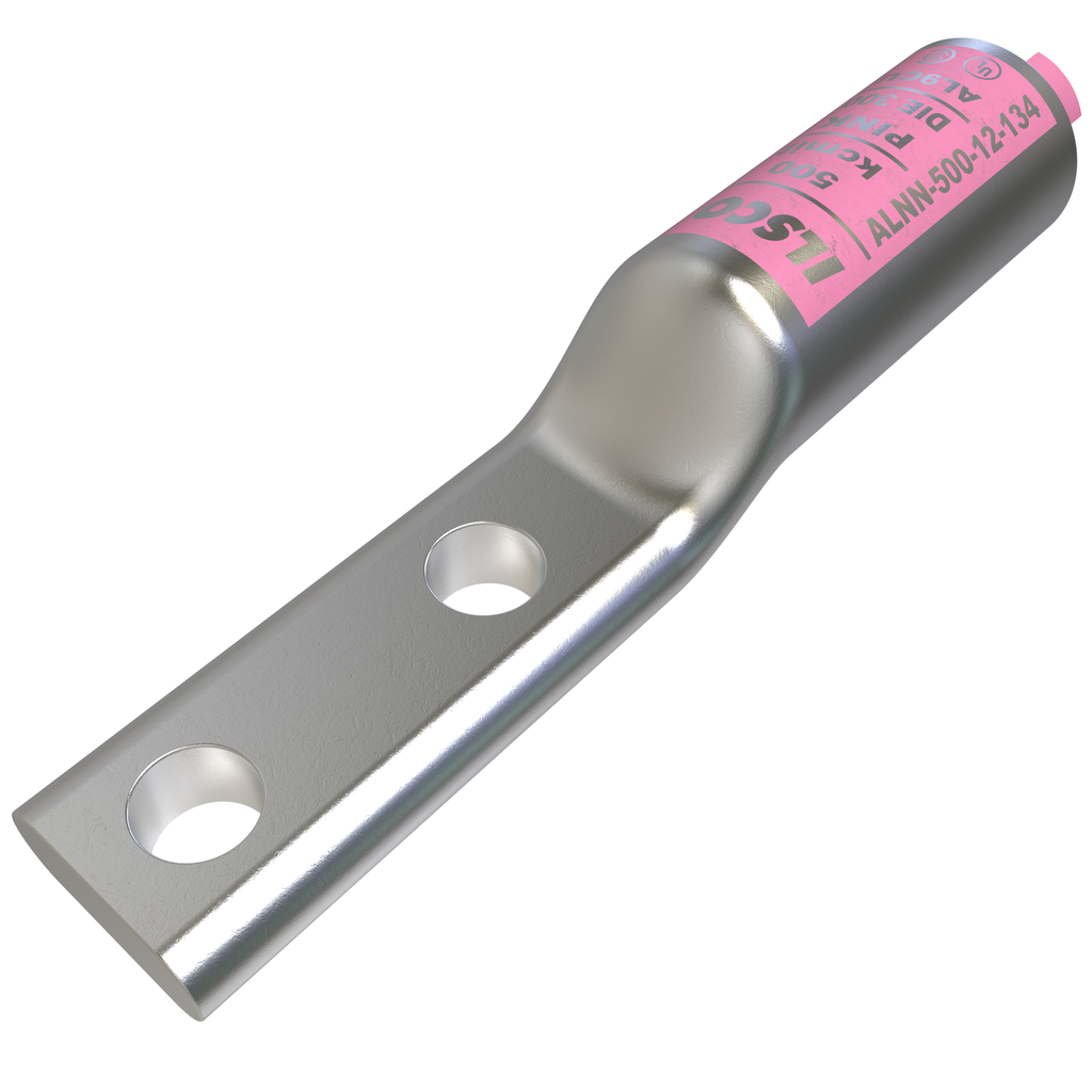Product image for Ilsco ALNN-500-12-134 SureCrimp® Aluminum Compression Lug, Conductor Size 500, 2 Holes, 1/2in Bolt Size, 1-3/4in Hole Spacing, Narrow Tang, Long Barrel, No Sight Window, Tin Plated, UL, CSA