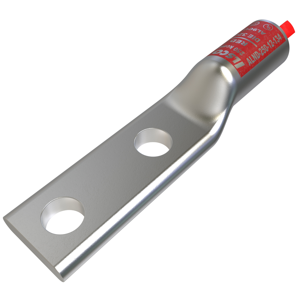 Product image for Ilsco ALND-250-12-134 SureCrimp® Aluminum Compression Lug, Conductor Size 250, 2 Holes, 1/2in Bolt Size, 1-3/4in Hole Spacing, Long Barrel, No Sight Window, Tin Plated, UL, CSA