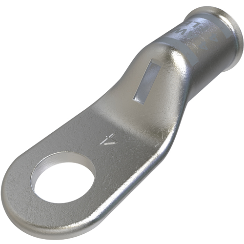 Product image for Ilsco CCL-4-14 Copper Compression Lug, Conductor Size 4, 1 Hole, 1/4in Bolt Size, Standard Barrel, Sight Window, Tin Plated, UL, CSA