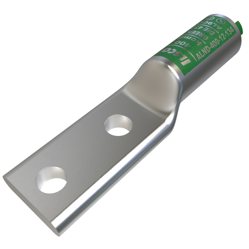 Product image for Ilsco ALND-400-12-134 SureCrimp® Aluminum Compression Lug, Conductor Size 400, 2 Holes, 1/2in Bolt Size, 1-3/4in Hole Spacing, Long Barrel, No Sight Window, Tin Plated, UL, CSA