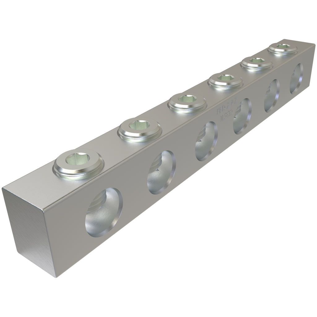 Product image for Ilsco PED-6-2/0-Z Aluminum Multi-Tap Connector, Dual Rated, Conductor Range 2/0-14, 6 Ports, UL