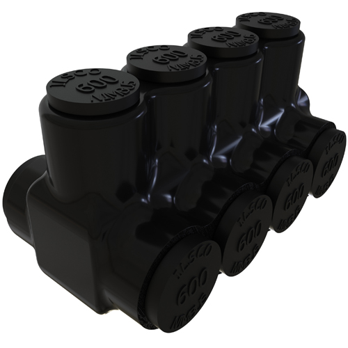 Product image for Ilsco PBTD-4-500 Nimbus Insulated Aluminum Multi-Tap Connector, Conductor Range 600-4, 4 Ports, Dual Sided Entry, Tin Plated, UL, CSA