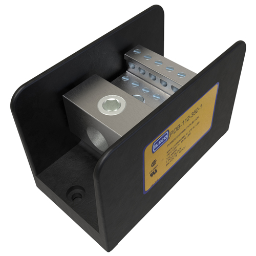 Product image for Ilsco PDB-112-350-1 Power Distribution Block, Dual Rated, Line Conductor Range 350-6, Load Range 4-14, 1 Port Per Pole Line Side, 12 Ports Per Pole Load Side, 1 Pole, UL, CSA