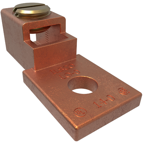 Product image for Ilsco LO-0 Copper Mechanical Lug, Conductor Range 1/0-14, 1 Port, 1 Hole, 1/4in Bolt Size, Seamless, UL, CSA