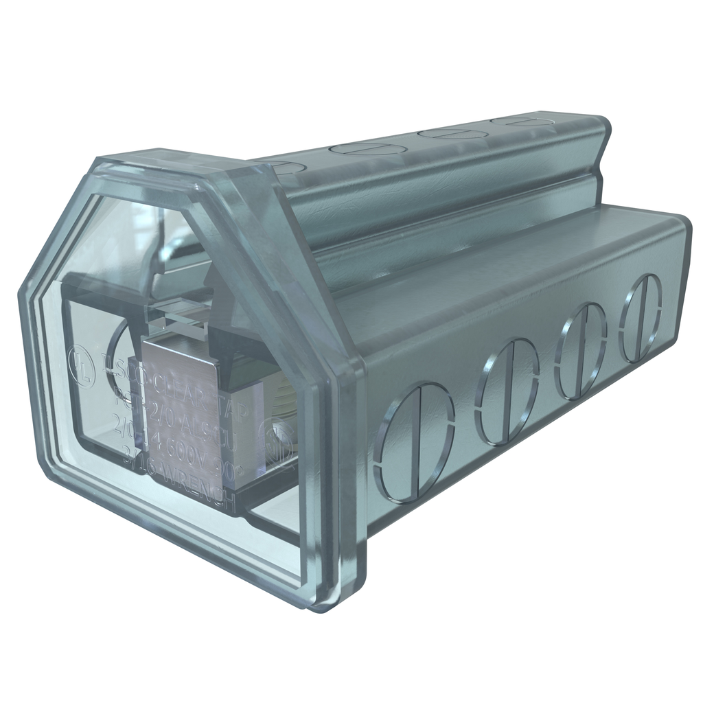 Product image for Ilsco PCT-4-2/0 Cleartap Insulated Aluminum Multi-Tap Connector, Dual Rated, Conductor Range 2/0-14, 4 Ports, Tin Plated, UL, CSA